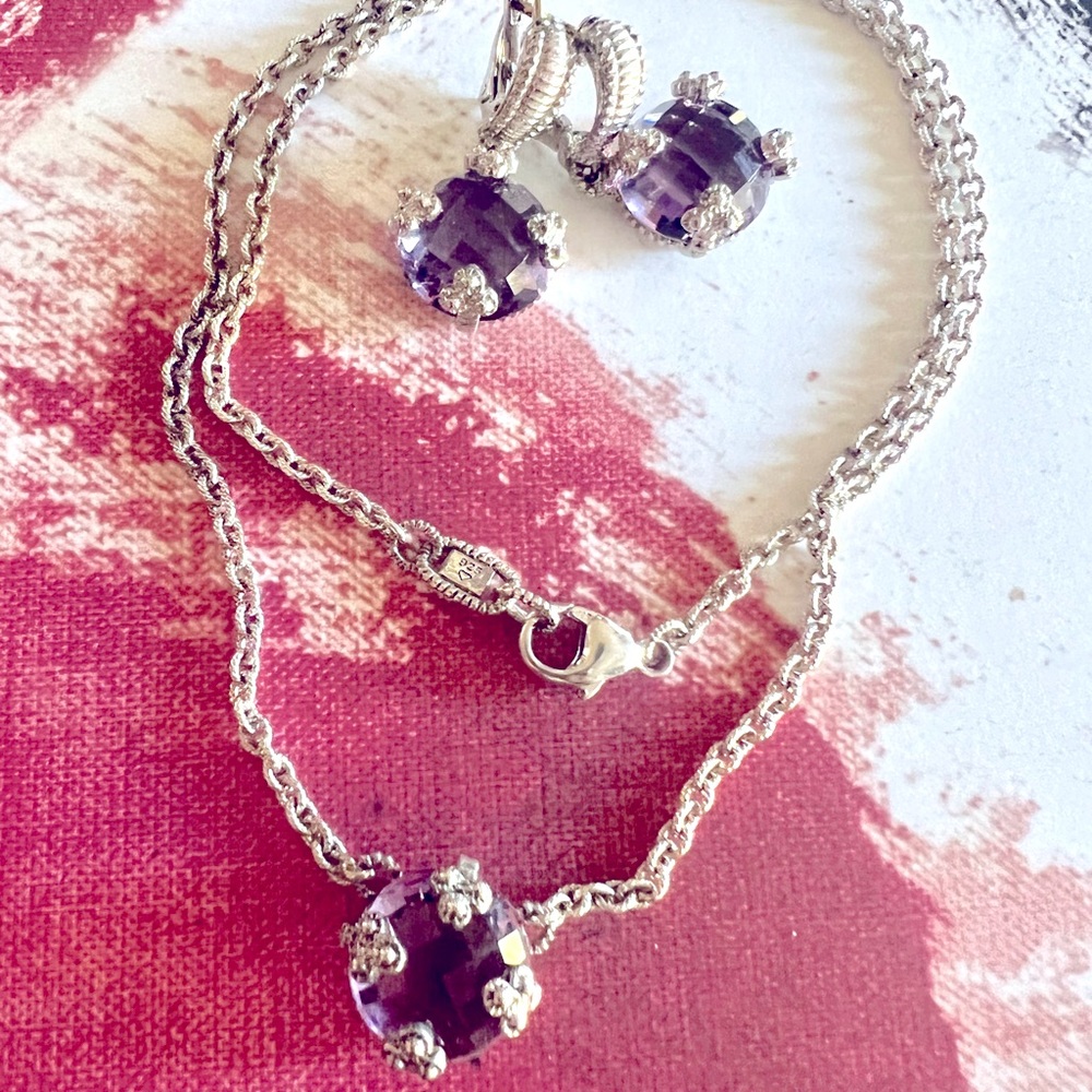 Authentic Judith Ripka Amethyst Earrings and Necklace